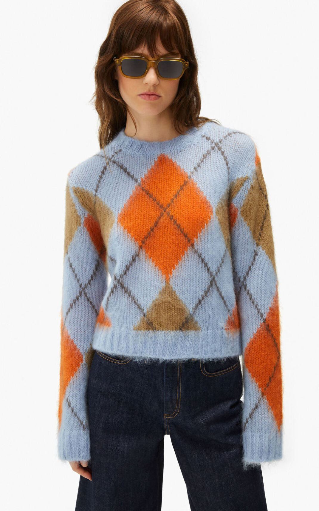 Pull Kenzo Femme Argyle wool Orange JUZPQ-3684